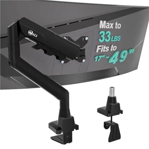 Image of WALI Heavy Duty Single Monitor Arm for 17-49 Inch Flat Curved Ultrawide Screens, up to 15 kg, Adjustable Single Monitor Desk Mount for Home Office Gaming, VESA 75/100mm (GSM001XLN), Black