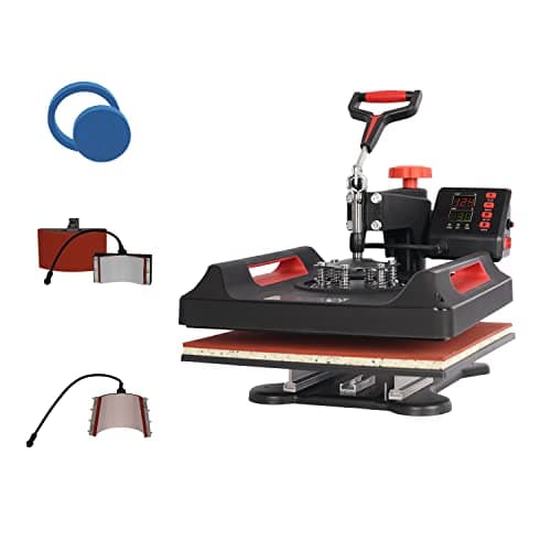 Image of UKPRESS Heat Press Machine 5 in 1 38x38cm Sublimation Printing Swing Away 360 Degree for T Shirts Mug Hat Plate Cap Mouse Pads Dual Digital Control Multifunctional (Red)