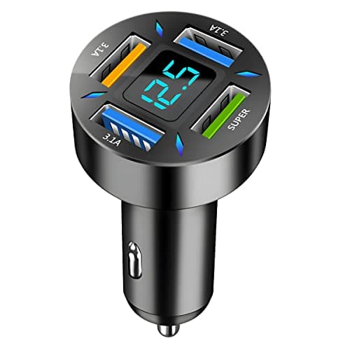 Image of CGEAMDY 66W USB 4 Port Metal Car Charger Adapter, QC 3.1 USB Car Phone Charger Fast Charging, Car Chargers Adapter, USB C Cars Cigarette Lighter Charger with LED Voltmeter, Universal Auto Accessories