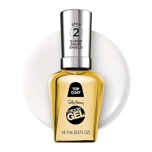 Image of Sally Hansen Miracle Gel, Super Shiny Top Coat, Gel-Like Nail Polish, NO UV Light Required, Chip-Resistant, Long Lasting, Easy to Use, Salon Quality Results, Vegan Formula, 14.7ml