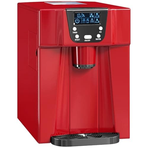 Image of HOMCOM 3L Ice Maker Machine and Water Dispenser, 12kg in 24H, 2 Size Options 9 Ice Cubes Ready in 6-10 Mins Countertop Ice Machine for Home, Kitchen, Office, Bar, Red