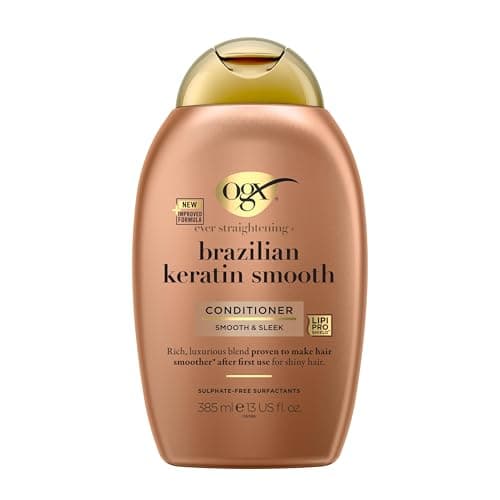 Image of OGX Ever Straightening with Brazilian Keratin Smooth Conditioner, Smooth & Sleek, Makes Hair Smoother After the First Use, for Shiny Hair, Sulfate Free, 385ml