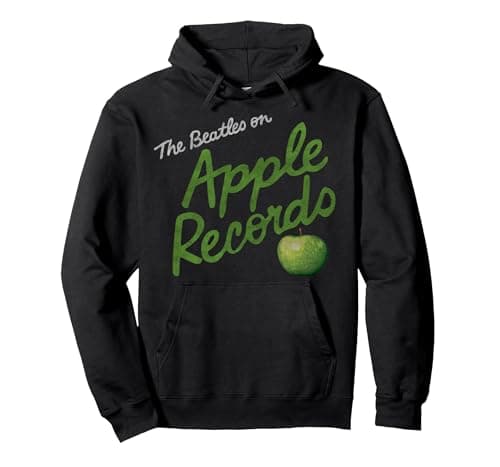 Image of Official The Beatles Apple Records Pop Rock Band Logo Pullover Hoodie, Adult Unisex, Black, XX-Large
