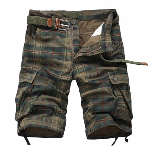 Image of Mens Cargo Work Shorts Stripe Classic Fit Combat Casual Elastic Waist Short Trousers Multi Pockets Lightweight Summer Knee Length Half Pants Durable Workwear Outdoor Hiking Climbing Jogger Bottoms