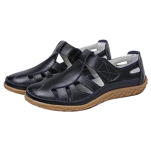 Image of Women's Athletic Walking Sandals With Hook Loop Strap - Hiking Closed Toe Fisherman Style, Casual Wedge, Wide Fit Beach Slippers Slider