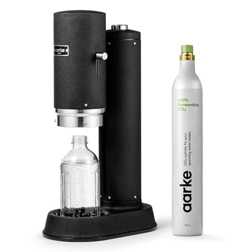 Image of Aarke Carbonator Pro, Sparkling & Carbonation Water Machine, Stainless Steel with Glass Reusable Bottle Volume 800 mL/27 fl oz and CO2 Cylinder (Matte Black)