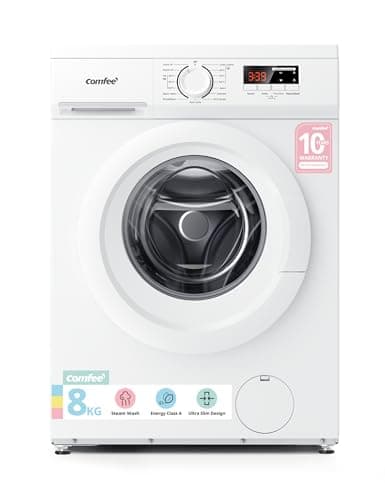 Image of COMFEE' Freestanding Washing Machine,8KG Load,1400RPM,Steam Wash,Slim Design,Quick Wash,BLDC Durable Inverter Motor,Energy Class A,White-CFE12EW80/W