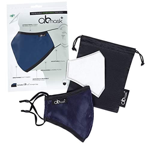 Image of AB Face Masks Washable UK , Reusable for Glasses Wearers, Adjustable Face Mask with Filter, 7 Layers of Protection, Navy Blue Silk with Nose Wire