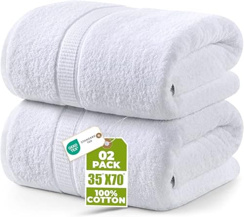 Image of Utopia Towels - Premium Jumbo Bath Sheet (90 x 180 cm, 2 Pack) - 100% Ring Spun Cotton Highly Absorbent and Quick Dry Extra Large Bath Sheet - Super Soft Hotel Quality Towel (White)