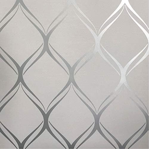 Image of World of Wallpaper Clifton Wave Metallic Geometric Wallpaper (Grey/Silver)
