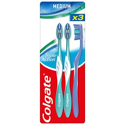 Image of COLGATE - Triple Action Toothbrush Medium - Handle with 35% Recycled Plastic - Pack of 3 Toothbrushes