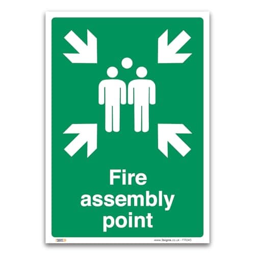 Image of Fire assembly point Sign - 3mm Rigid Plastic Sign - Fire Action Safety - Mandatory Safety Signage (A2-594 x 420mm)