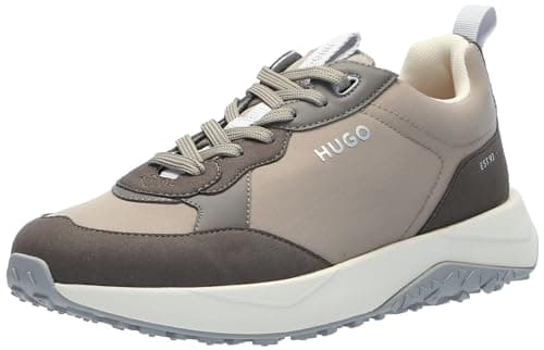 Image of HUGO Men's Running Style Mix Material Sneakers, Stone, 9 UK