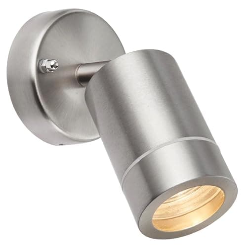 Image of National Lighting Palin Brushed Stainless Steel External Outdoor Security GU10 Adjustable Tilt Wall Spot Light IP44 Rated