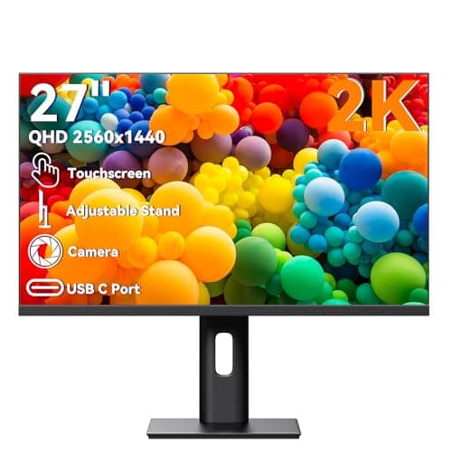 Image of Pisichen Touchscreen Monitor 27 Inch 2K 100Hz Gaming Monitor with Camera, QHD 2560x1440 IPS PC Monitors, 10-Point Multi Touch Screen Computer Monitors, with USBC HDMI Ports, Built-in Speakers
