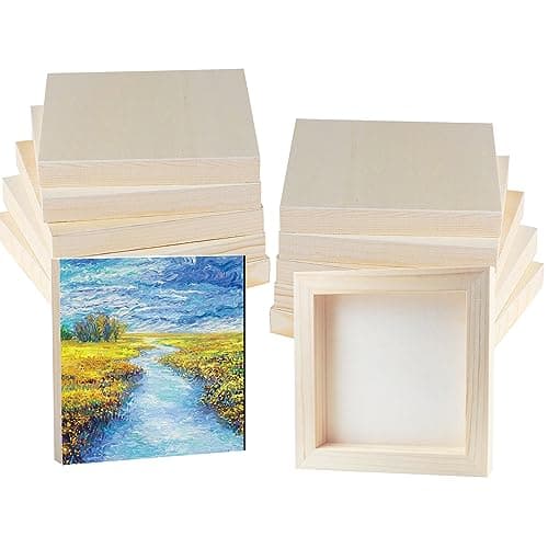 Image of 12 Pack Unfinished Wooden Canvas Board 5 x 5 inch Wood Panel Boards Square Wood Panels Blank Boards for Painting, Pouring, Burning, Arts Use with Oils, Acrylics and DIY Craft Projects