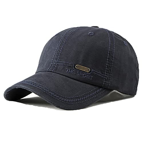 Image of Denim Baseball Cap for Men Vintage Sports Hats Adjustable for Fishing, Camping, Running (Dark Blue)