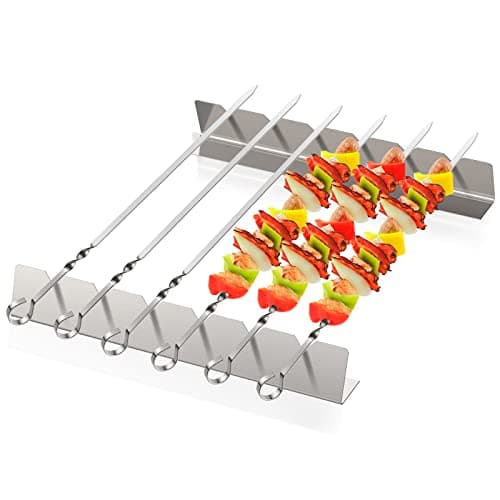 Image of Homealexa Stainless Steel BBQ Skewers Set, 6 Pack 40.5 cm / 16 Inch Metal Kebab Skewers with 2 × 30 cm Skewer Holders, Heavy Duty Flat Grill Skewers for Meat & Vegetables