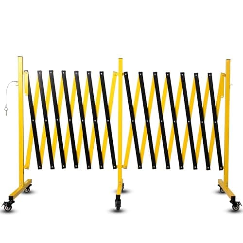 Image of Metal Barricade Safety Barrier Gate - Expandable Retractable Traffic Fence with Casters for Road Construction and Garage Use
