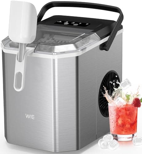 Image of WIE Stainless Steel Ice Maker, Self-Cleaning Ice Maker Machine, 12kg/24H, 2 Sizes 9 Ice Cube Ready in 6 Mins Ice Machine with Handle, Scoop & Basket, 1.5L Ice Cube Maker for Home/Kitchen/Office/Bar
