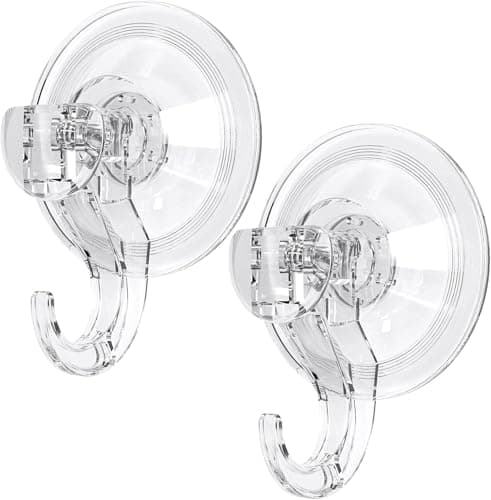 Image of GlobaLink Suction Hooks, Clear Reusable Heavy Duty 3KG Vacuum Suction Cup Hooks, Plastic Suction Hanger Vacuum Seamless Sucker Hook for Bathroom Kitchen Window Bags Coats Xmas Wreath, 2 Pack