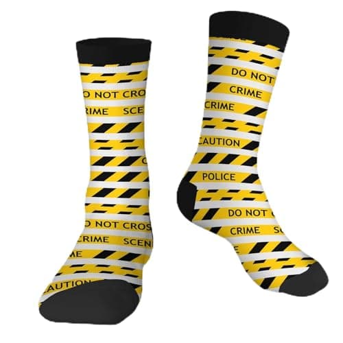 Image of Muntayson Yellow Police Tape Athletic Cushioned Crew Socks Cushioned Crew Socks with Arch Compression Secure Fit Women Men
