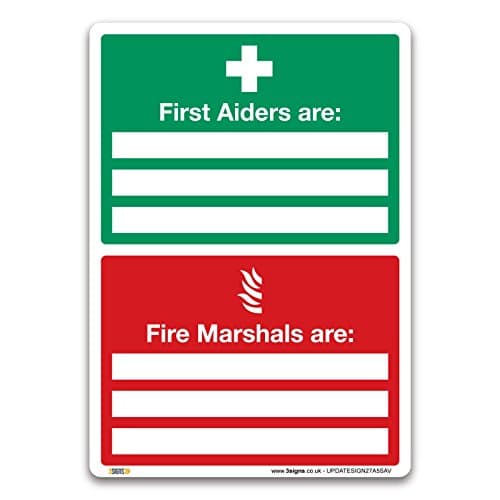 Image of Pack of 2 First Aiders and Fire Marshals Sign - A5 Self-Adhesive Vinyl 210 x 148mm - Essential Fire Marshall Sign - Indoor and Outdoor Use in Workplaces, Offices, Businesses - UK Law Compliant