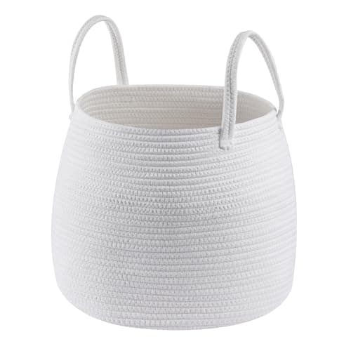 Image of SUNNYNEST Laundry Basket with Sturdy Handles for Blankets, Pillows,Toys Rope Storage Basket for Living Room, Bedroom, Nursery Foldable Laundry Hamper (White)