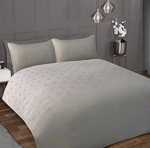 Image of Sleepdown Ombre Metallic Deco Grey Scallop Luxury Soft Cosy Easy Care Duvet Cover Quilt Bedding Set with Pillowcases - Double (200cm x 200cm) 5056242818298