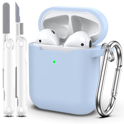 Image of MHYALUDO AirPods Case Cover with Cleaning Kit & Keychain, Compatible with AirPods 2nd Gen 2019 & 1st Gen 2016, Soft Protective Case, Sky Blue