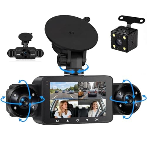 Image of Zomolither 4 Channel Dash Cam 1080P Front and Rear Inside 360° View FHD, 3” IPS Screen IR Night Vision, 150° Wide Angle Loop Recording, G-Sensor, 24H Parking Monitoring, Reverse Assis, Max 128GB
