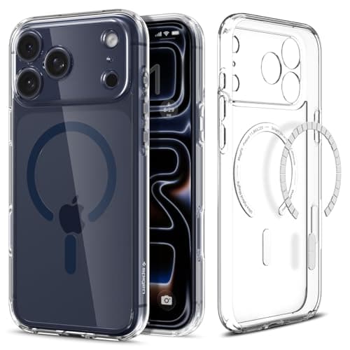 Image of Spigen Ultra Hybrid MagFit Case for iPhone 17 Pro, MagSafe Compatible Phone Cover [Anti-Yellowing] [Military-Grade Drop Protection] - Clear Deep Blue
