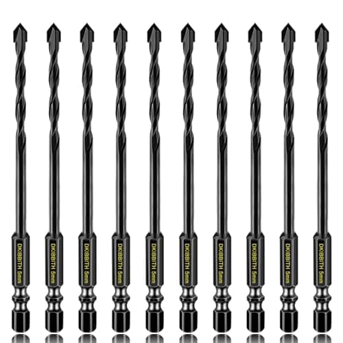 Image of 10 Pcs 5mm Masonry Drill Bits Set, Carbide Concrete Drill Bits for Brick, Stone, Concrete, Tile, Ceramic, Porcelain, Glass, Plastic, Wood and More, Quick Change 6mm Hex Shank, with Sturdy Case