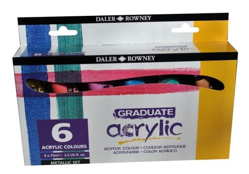 Image of Daler-Rowney Graduate Acrylic Paint, 2.54oz - 75 ml, Cardboard Box, Metallic Set, 6 Assorted Colours