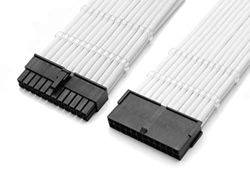 Image of Shakmods 24 Pin ATX Motherboard Sleeved Extension Cable 30cm + 2 Cable Combs (White)