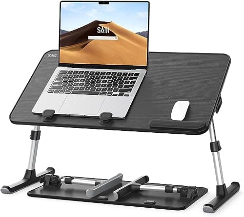 Image of Laptop Desk Table, SAIJI Adjustable Laptop Stand, Breafast Tray, 5 Heights, 4 angles, Stable folding Table for Bed Sofa Desk, Fit up to 17'' Laptop (60*33cm Black)