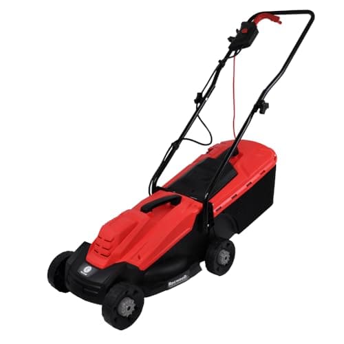 Image of RocwooD Electric Lawnmower 1200W. 10 M Power Cable Corded Rotary Lawn Mower With 30L Grass Bag. Folding Handle & Adjustable Cutting Heights For Outdoor, Garden, Lawns (32cm Cutting Width)