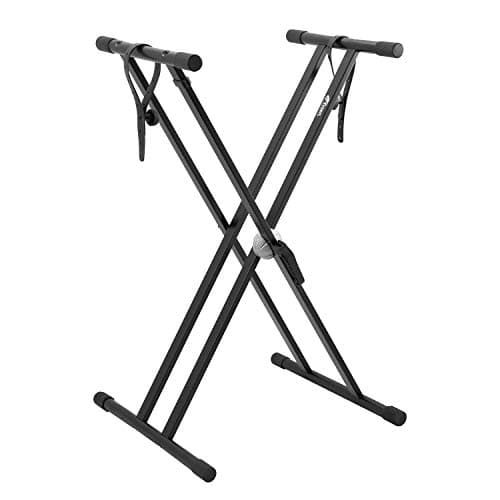 Image of Tiger KYS16-BK Fully Adjustable Keyboard Stand - Heavy-Duty Double-Braced Steel - Toothed Locking Mechanism - Suitable for Standing or Seated Playing - Includes Straps for Securing Keyboard or Piano