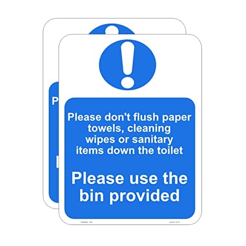 Image of Haobase 2 Pcs Please Do Not Flush Paper Towels, Cleaning Wipes Or Sanitary Items Down The Toilet Please Use The Bin Provided Sign - Self Adhesive Vinyl (20cm x 15cm)