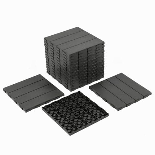 Image of Panana 10 Pcs Composite Decking Tiles, Plastic Decking Boards, Interlocking Flooring Tiles for Indoor Outdoor Garden Patio Balcony, Squares 30 x 30cm (Anthracite)