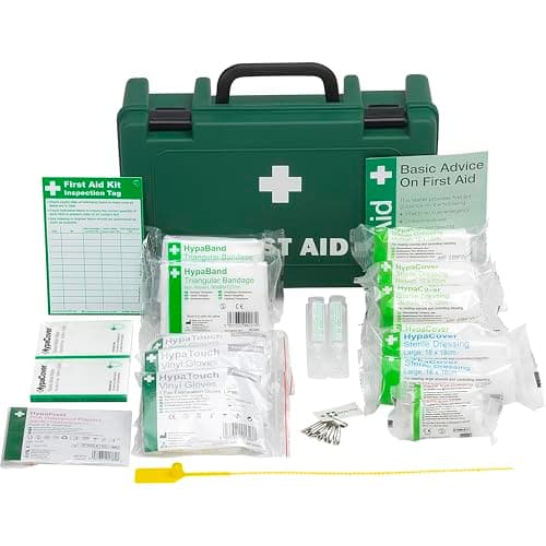 Image of Safety First Aid Group Workplace First Aid Kit (Small 1-10 Persons) Economy HSE-Compliant with Inspection Tags, Wall Bracket, Extra Plasters
