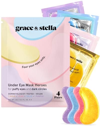 Image of grace & stella Under Eye Gel Patches Multi-Color Pack - 4 Pairs of Under Eye Patches for Dark Circles - 4 Colors/1 Pair Each - Puffy Eyes Treatment - Vegan Cruelty Free Birthday Gifts for Women