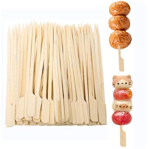 Image of 200 Pieces Bamboo Paddle Skewers 12CM, Flat Burgers Sticks Kids Wooden Fruits Picks Cocktail Sticks Barbecue Kebabs Skewers for Buffets Party Fountain Fondue