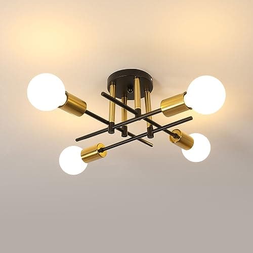 Image of Riserva Sputnik Ceiling Light, E27 4 Lights Industrial Chandelier Gold, Decorative Vintage Metal Ceiling Lamp for Bedroom, Living Room, Dining Room, Kitchen, Cafe