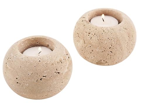 Image of SPESHSTONES Marble Tealight Candle Holders 3.5 Inch Travertine Votive Candles Holder for Wedding Gifts & Small Tea Lights Candles Set of 2 for Centerpieces Table Decor