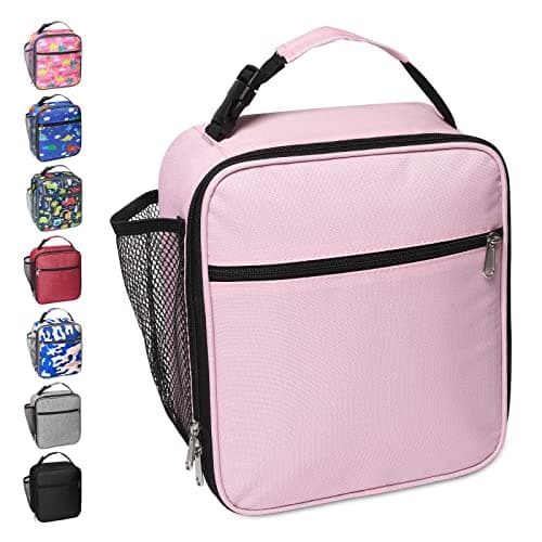 Image of Apuucse Portable Insulated Lunch Bag with Side Mesh Pocket for Adults/Kids/Men/Women,Water-Resistant Leakproof Soft Cooler Bag Durable Thermal Lunch Box for Work/School/Picnic/Outdoor(Pink)