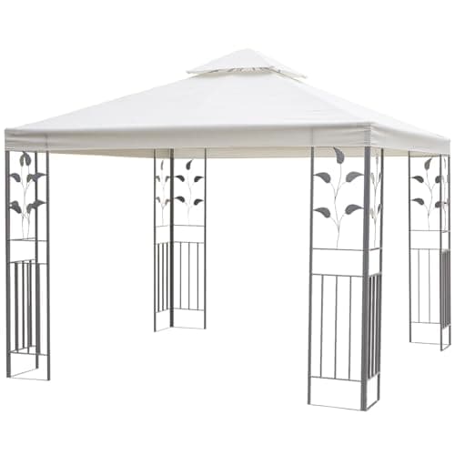 Image of Outsunny 3 x 3m Outdoor Steel Gazebo with 2 Tier Roof, Garden Gazebo Patio Canopy Marquee Shelter with Decorative Steel Frame - Cream
