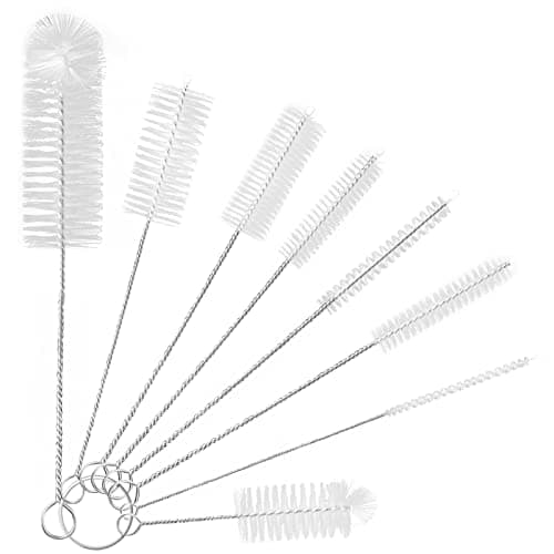 Image of YUNGMAX Small Bottle Brush Set, 8PCS Nylon Straw Cleaner Pipe Brushes for Washing Narrow Neck Water Bottles Jars Teapot Spout (White)