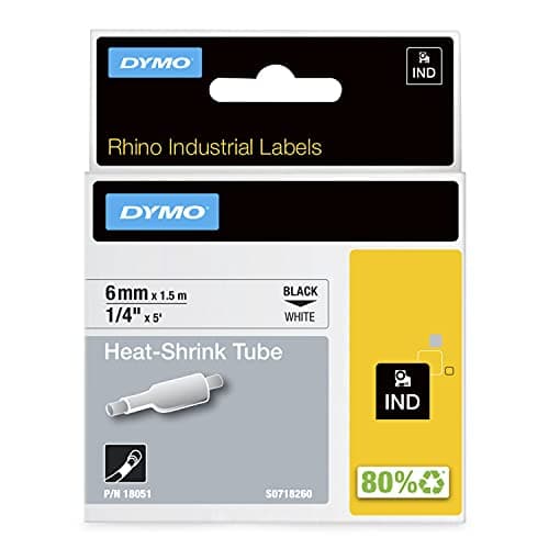 Image of DYMO Rhino Industrial Heat-Shrink Cable Label Tubes | 6mm x 1.5m | Black Print on White | for Rhino Label Makers