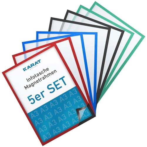 Image of KARAT Set of 5 Magnetic Frames DIN A3 Frames for Children's Drawings, Document Holder, Information Bag, Magnetic Picture Frames for Offer Signs, Sheet Holder, Document Bag (Outer Dimensions 45 x 33
